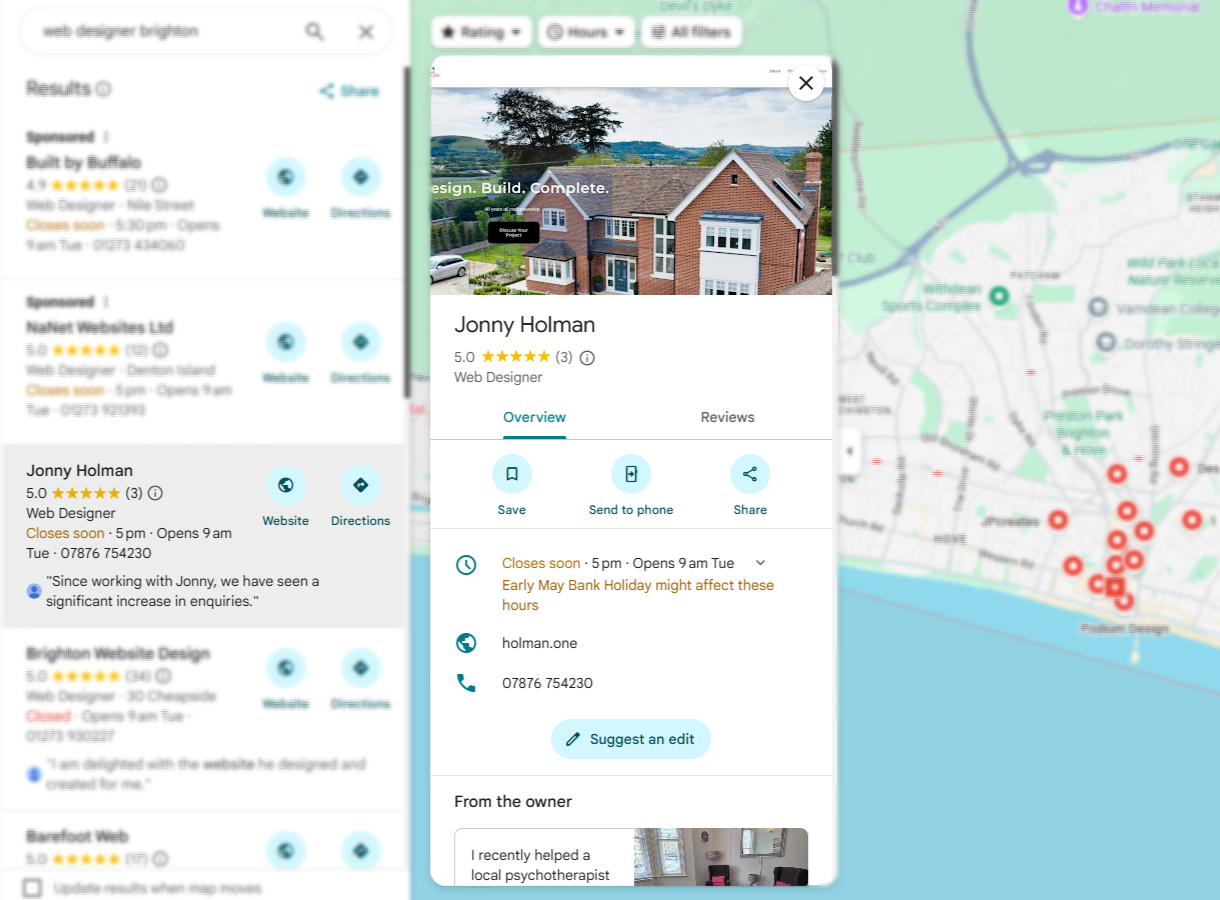 Google Business Profile listing for Jonny Holman shown in local search results