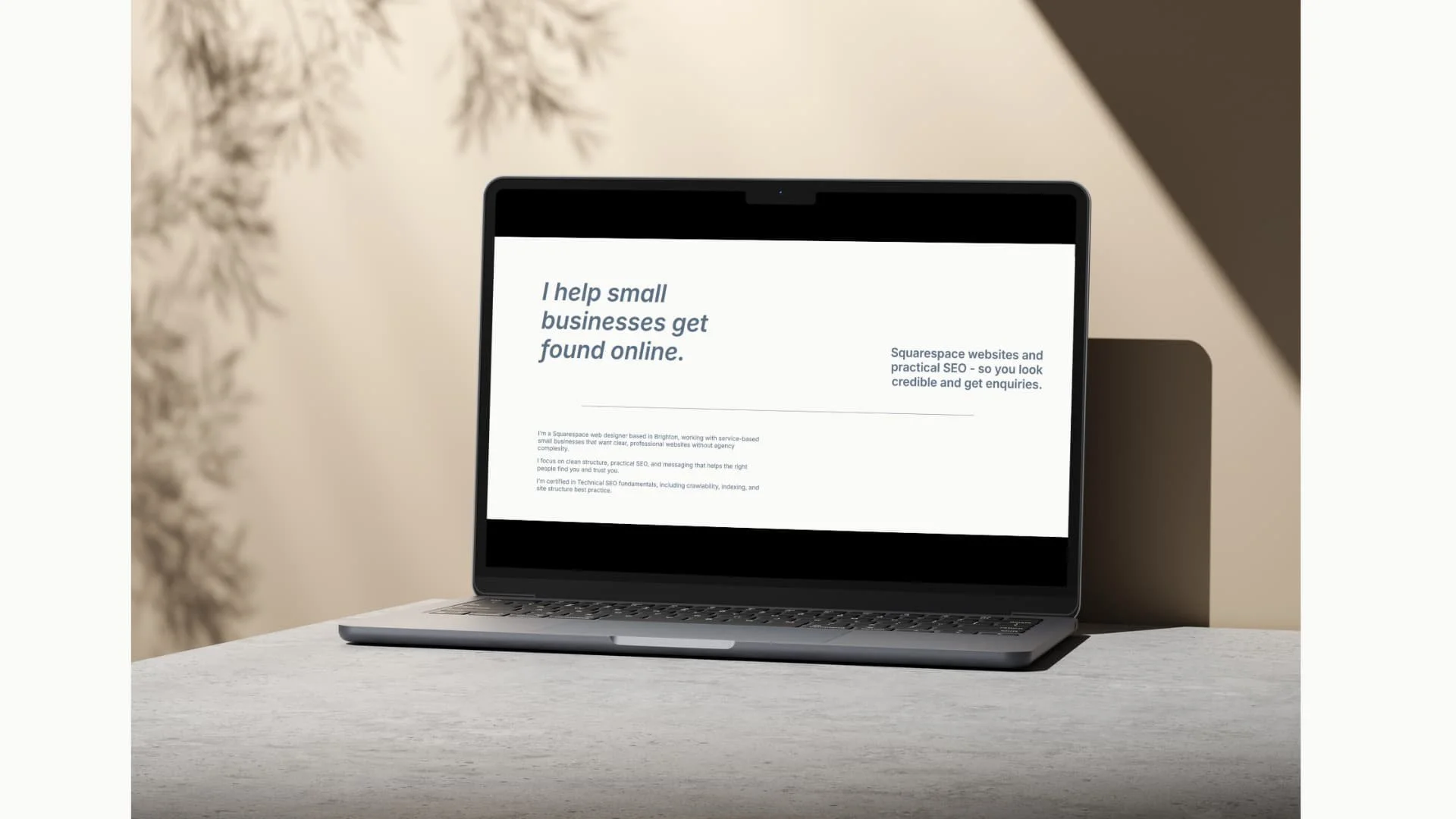 Squarespace website design for a small business displayed on a laptop