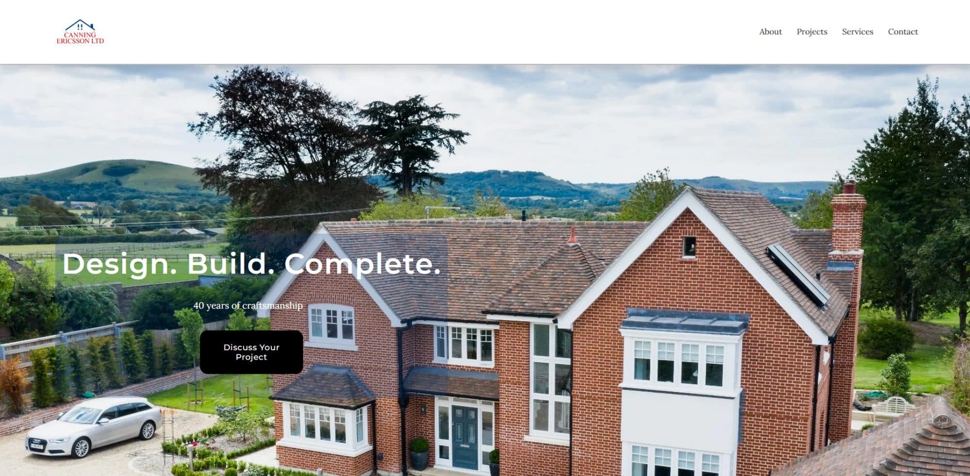 Homepage of Canning Ericsson Ltd construction website showing clear layout and service-led design