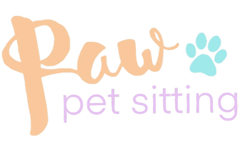 Graphic for dog pet sitting featuring the word 'dog' with a paw print and 'pet sitting' written below.