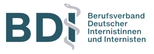 Logo des Berufsverbands Deutscher Internistinnen und Internisten (BDI) mit Abkürzung und vollständigem Namen, sowie ein stilisierter Medizinischer Knoten mit Schlange.