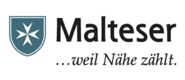Logo von Malteser mit Kreuz, Slogan 'weil Nähe zählt'