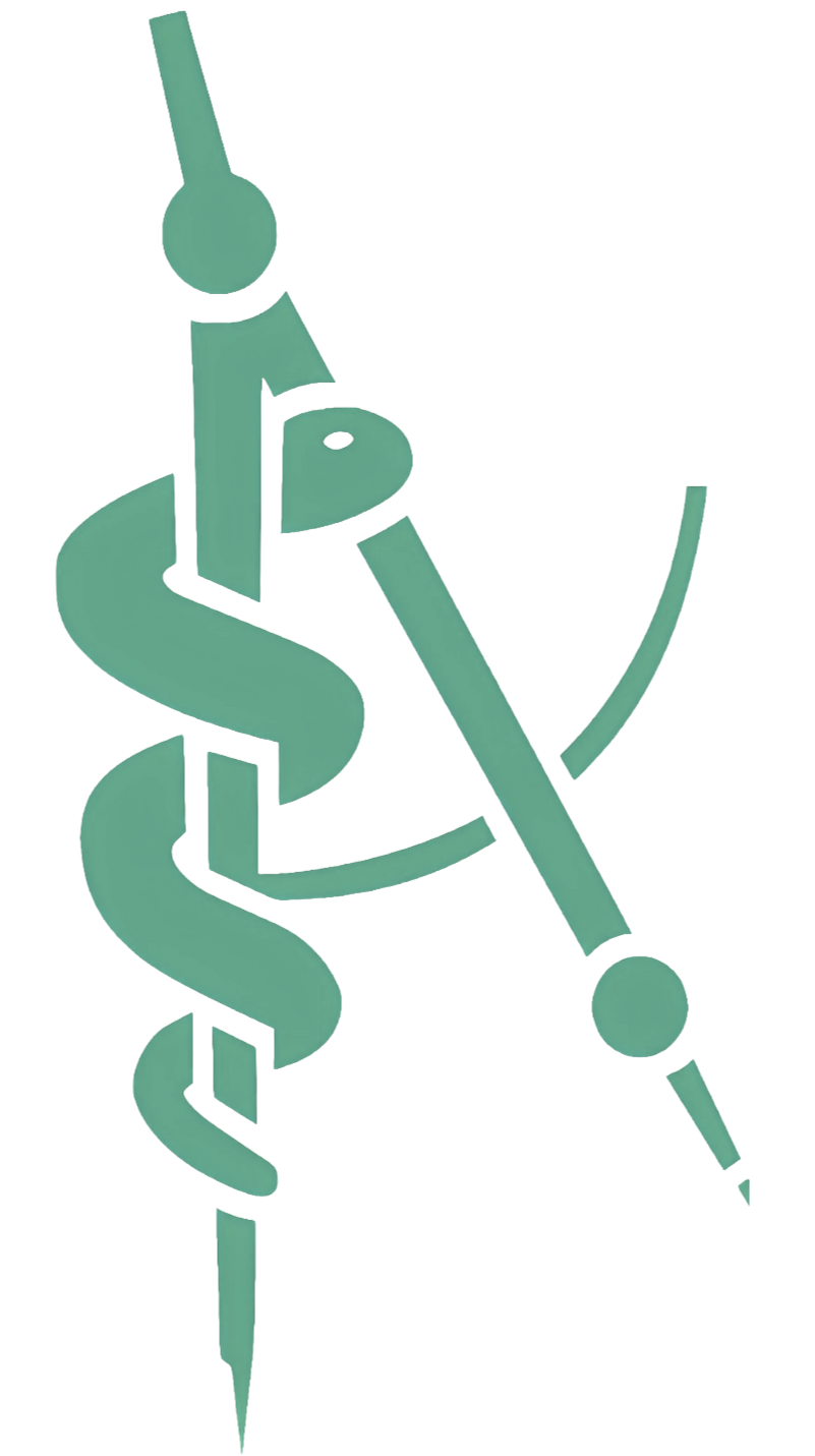 Ein Äskulapstab in Verbindung mit einem Zirkel - das Logo von Dr. Giesen.