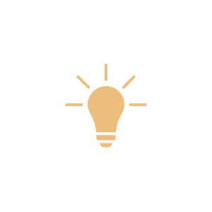 A light bulb icon with lines indicating it is glowing, symbolizing an idea or innovation.