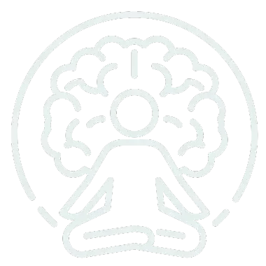 calm pose with a clarity symbol at the back