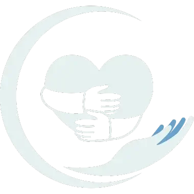 heart hugged by hands surrounded by a crescent moon