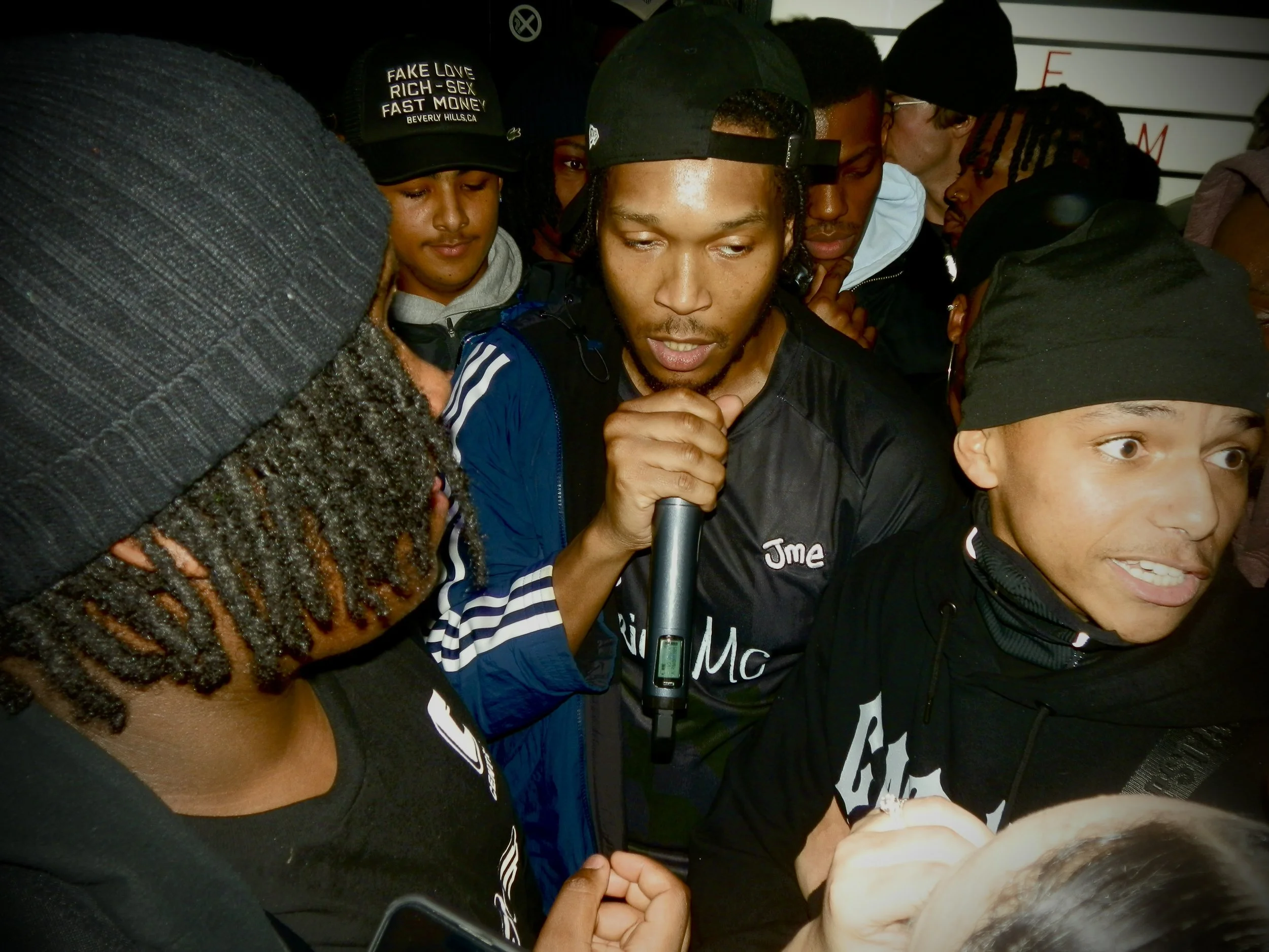 grime musician merky ace mcing at jme grime mc fm box park pop up event
