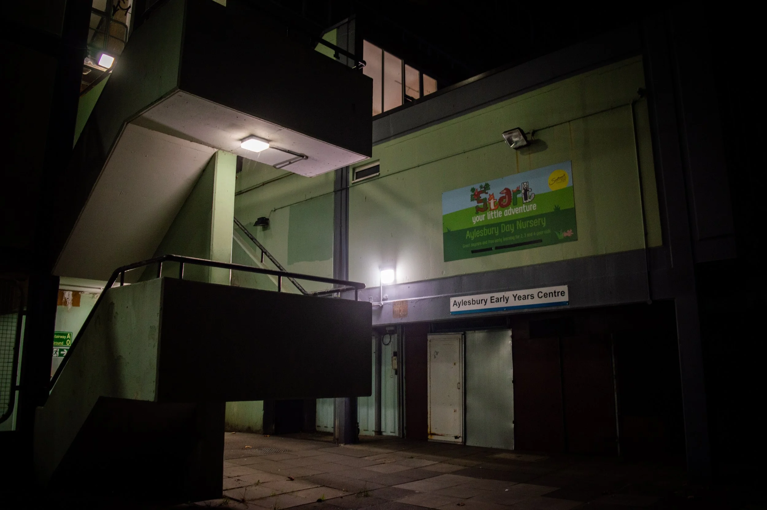 Aylesbury estate years centre sign at night