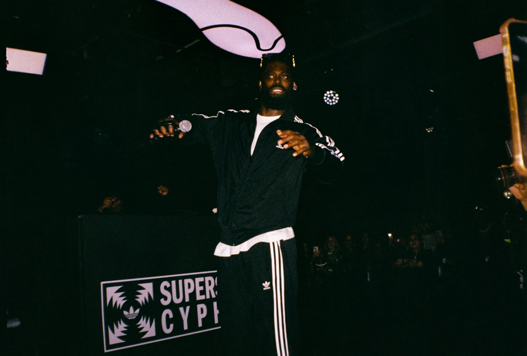 grime musician Ghetts performing at exclusive Adidas London pop up shop in collaboration with Da Metal Messiah