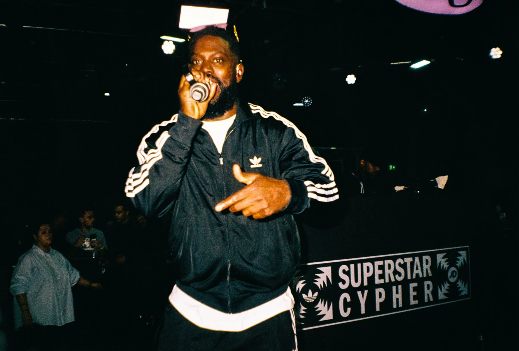 grime musician Ghetts performing at exclusive Adidas London pop up shop in collaboration with Da Metal Messiah