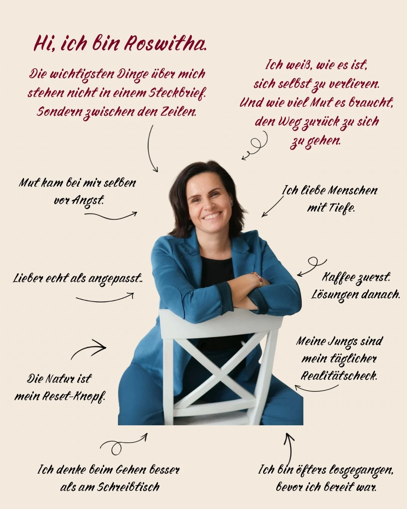 Die wichtigsten Dinge &uuml;ber mich stehen nicht 
in einem Steckbrief. 
Sondern &bdquo;zwischen den Zeilen.&ldquo;

Dieser Satz auf dem Bild ist kein Zufall.

Er beschreibt nicht nur mich.
Er beschreibt auch den Gedanken
 hinter meinem Newsletter.

