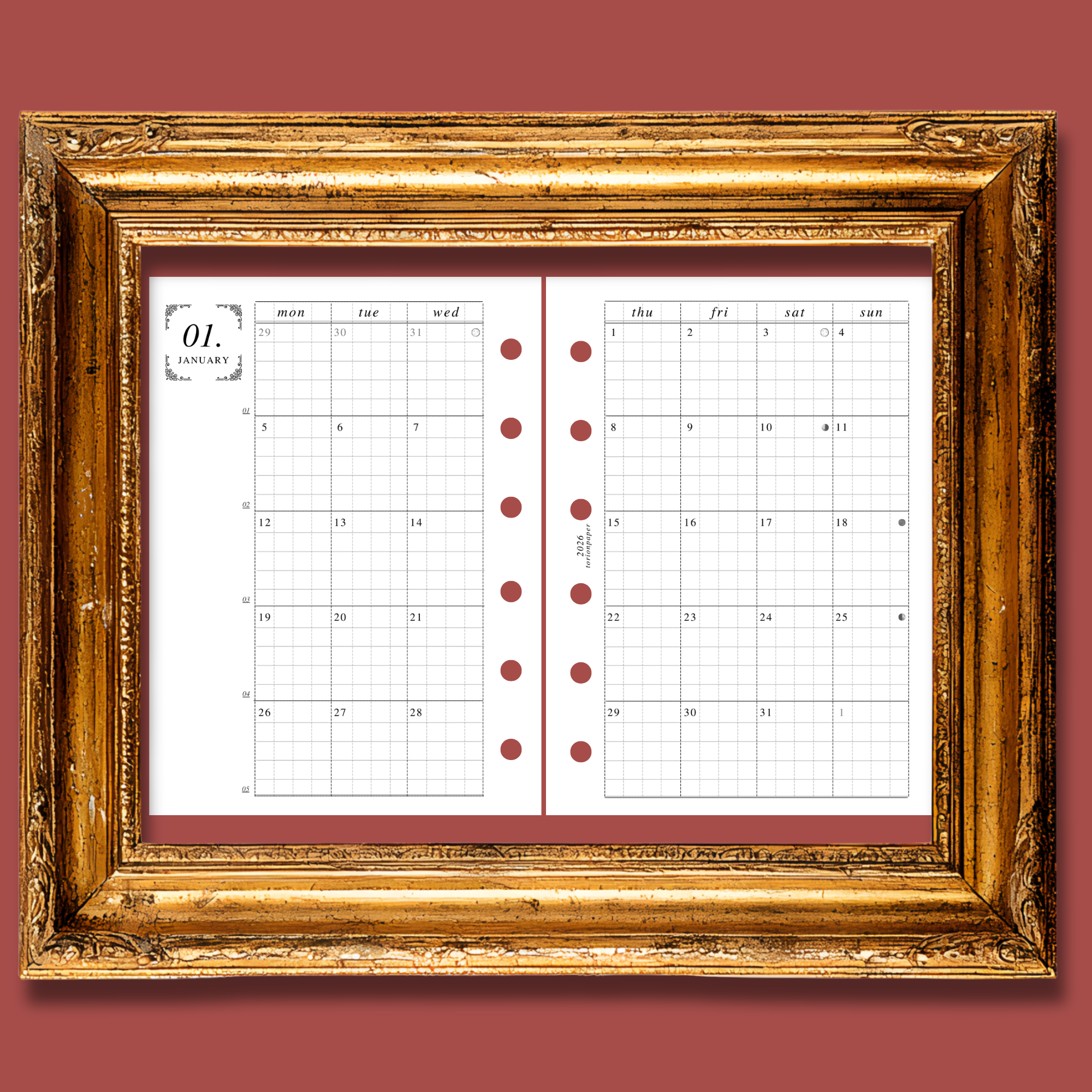 001 Grid Dated Monthly Calendars - pocket