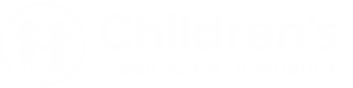 Children's Healthcare of Atlanta logo featuring two children holding hands, one girl and one boy, in a circular emblem.