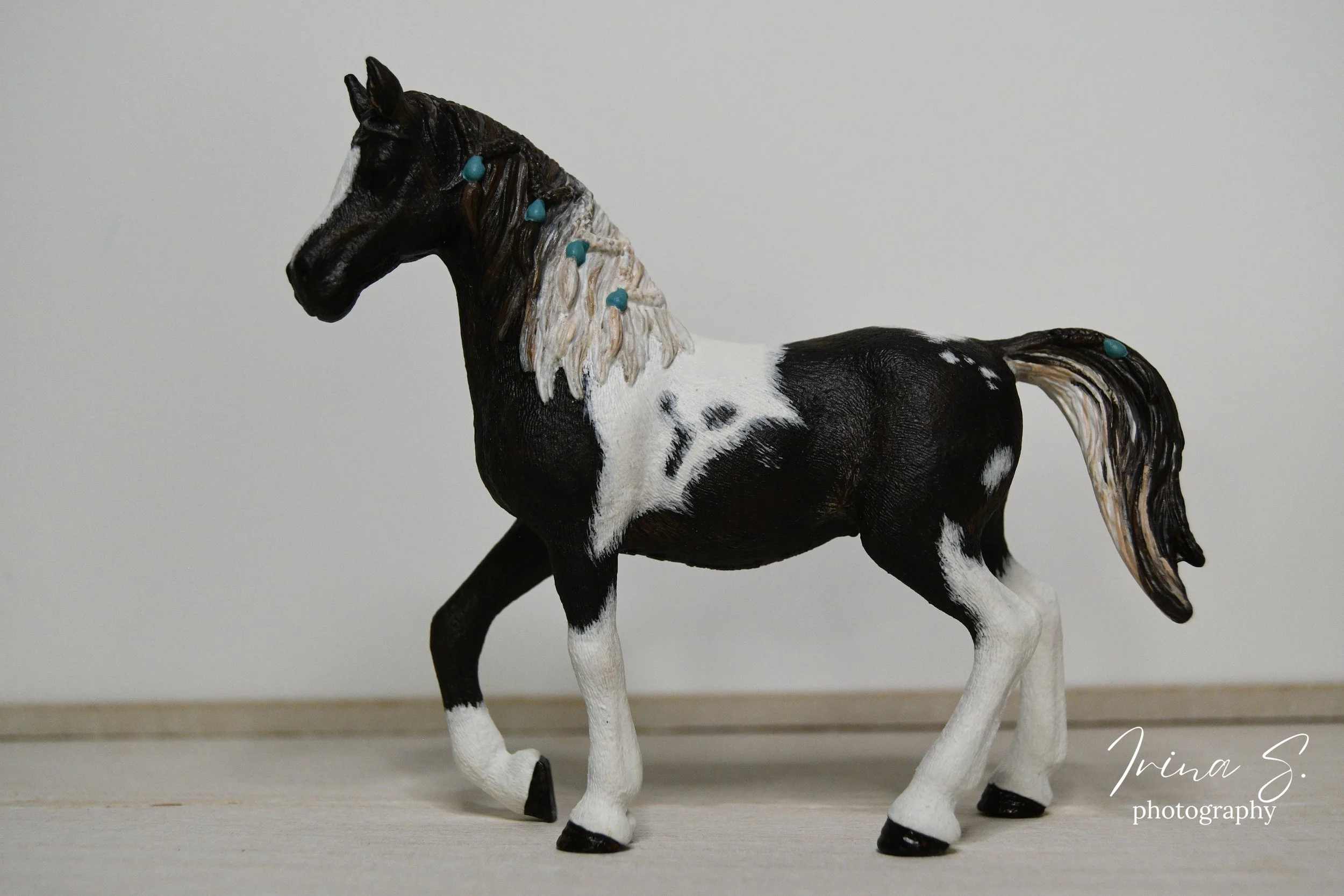 Custom Model Horse Black Pinto Schleich Custom OOAK - Aster