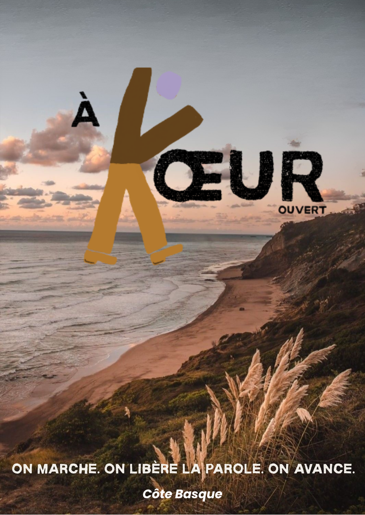 Paysage de la Côte Basque avec le logo À KŒUR OUVERT, marches accompagnées au Pays Basque