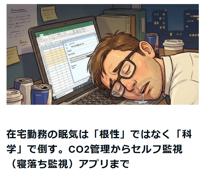 在宅勤務の眠気は「根性」ではなく「科学」で倒す。CO2管理からセルフ監視（寝落ち監視）アプリまで