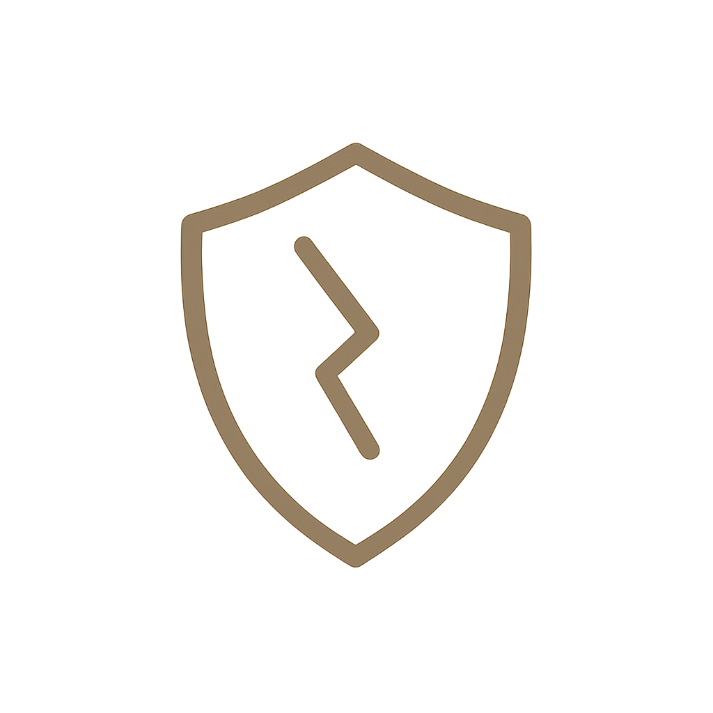 An icon of a shield with a broken line and greater than symbol in the center.