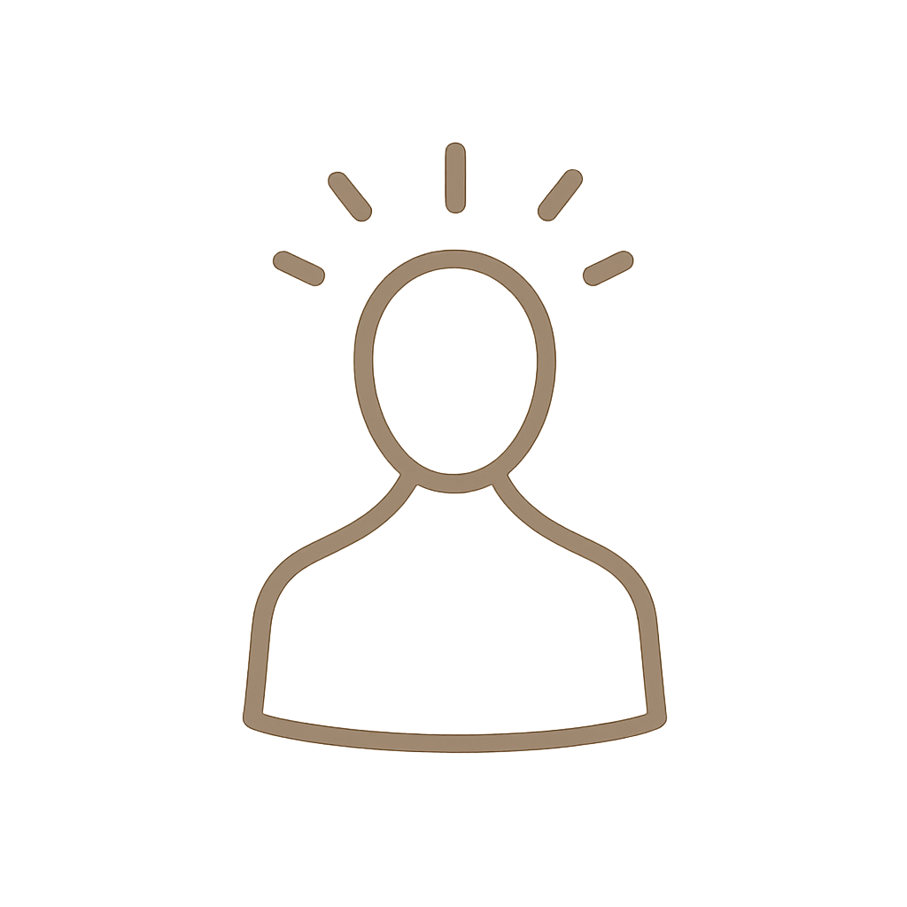 Neon outline of a person with lines around the head indicating illumination or alertness