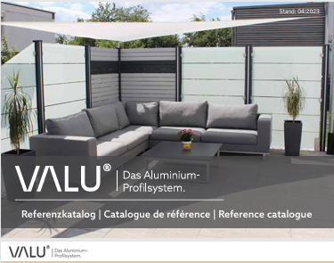 Modernes Aluminium-Profilsystem von VALU für Sichtschutz und Terassenabgrenzungen.