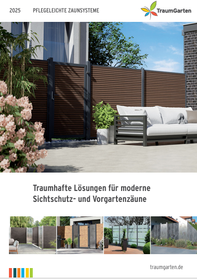 Moderne Sichtschutz- und Vorgartenzäune mit horizontalen WPC-Profilen im Garten.