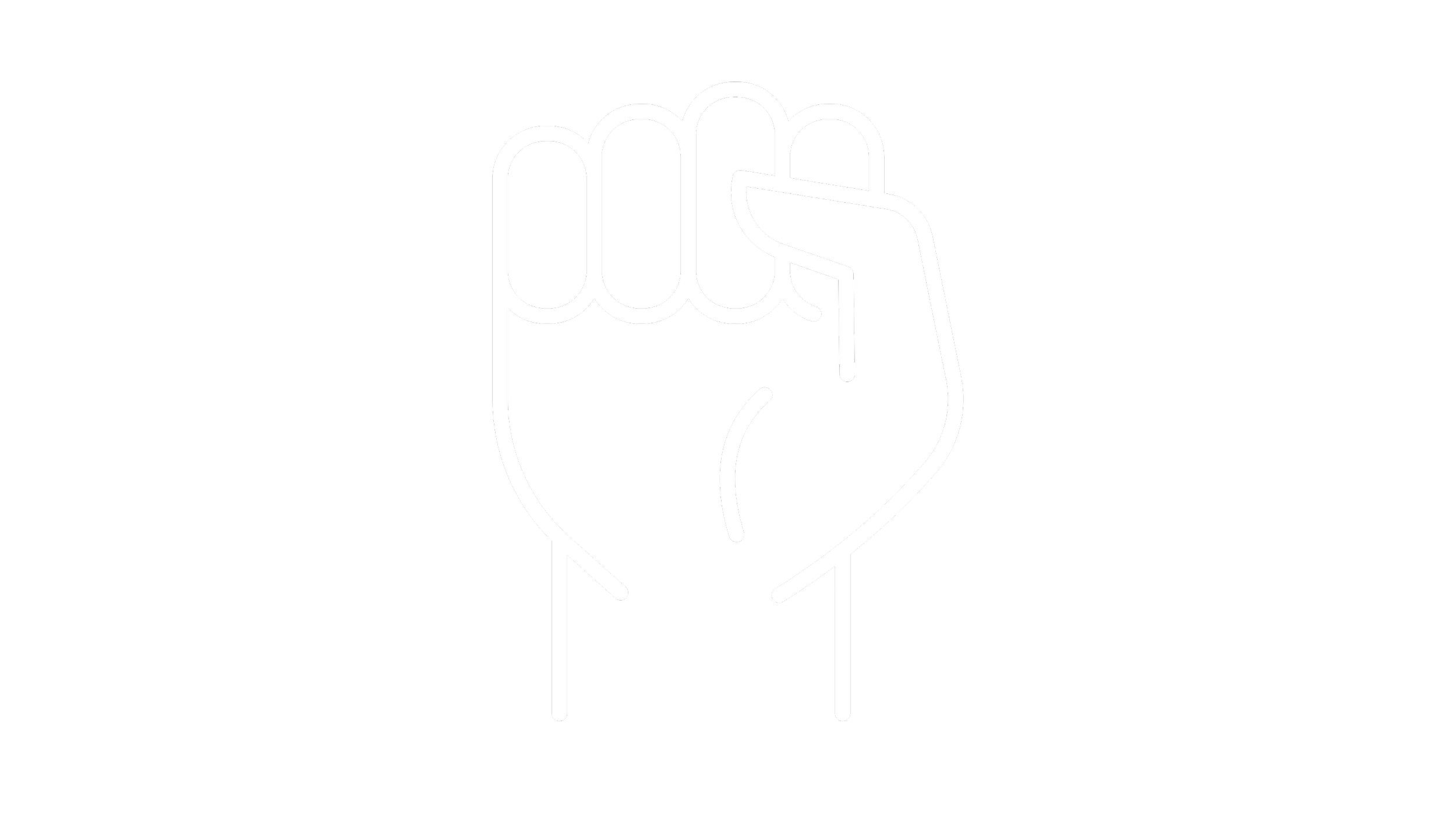 White neon outline of a raised fist on black background.