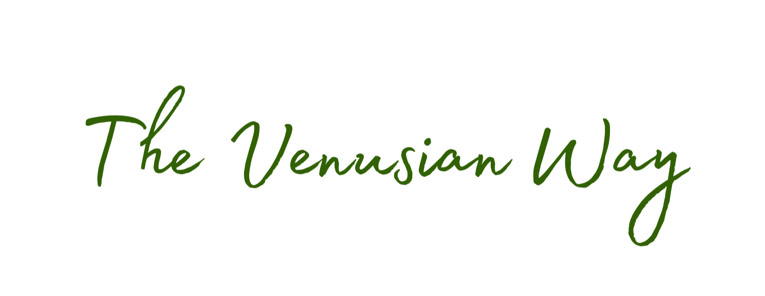 Text reads 'The Venusian Way' in green cursive font on a black background.