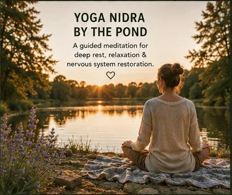 Yoga Nidra Woman By Pond on Blanket at Sunset
