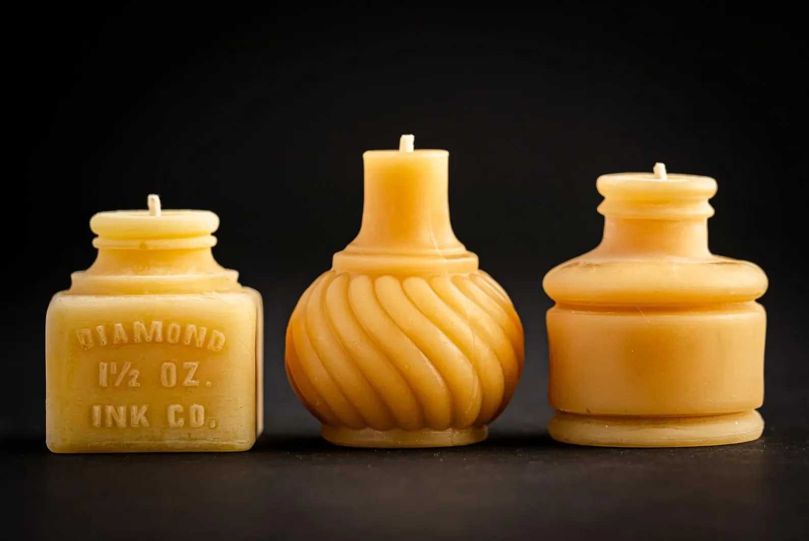 Antique Inkwell Trio Beeswax Candle Collection - Small