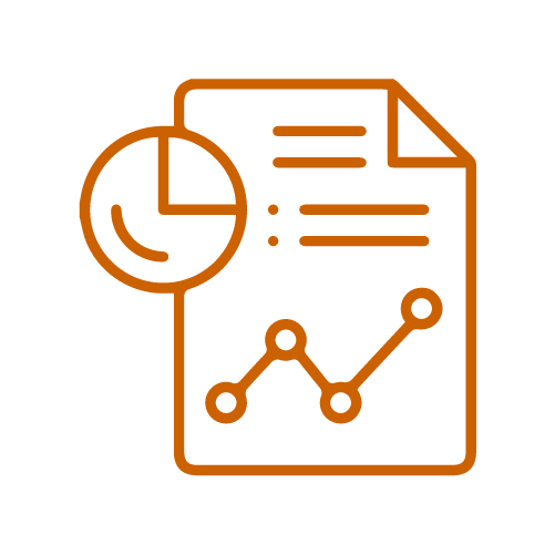 Outline of a report document with a pie chart and a line graph, symbolizing cybersecurity reporting and metrics.