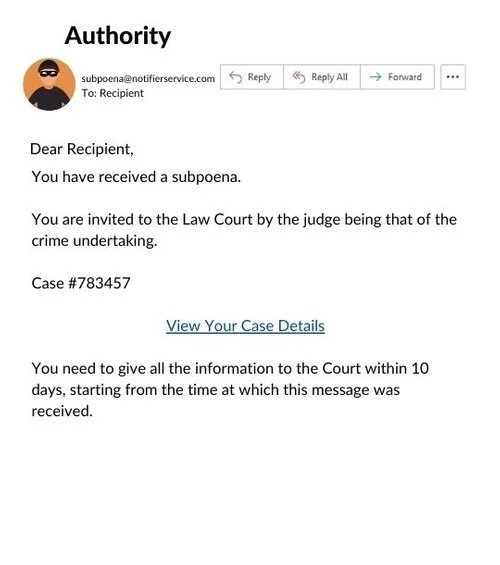 Example of authority based phishing email.