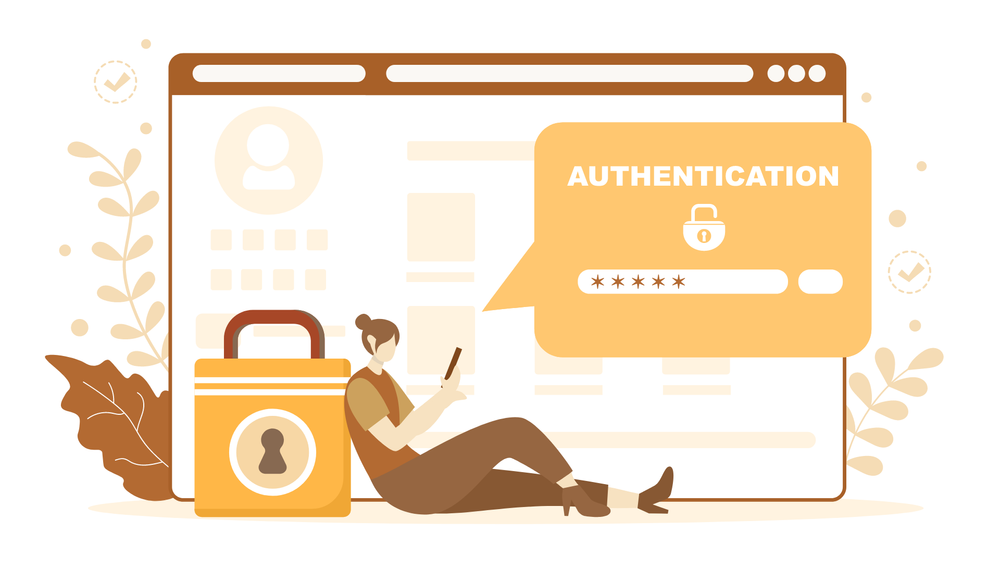 Cartoon graphic showing girl setting up a password