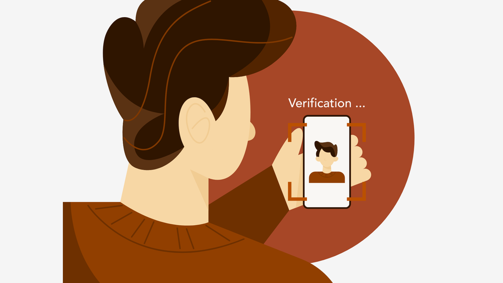 Cartoon graphic of young male receiving visual authentication on his mobile device
