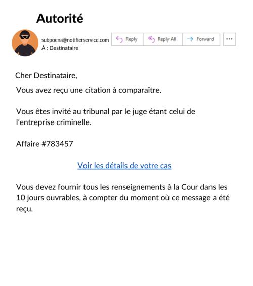 Image showing an authoritative scam email