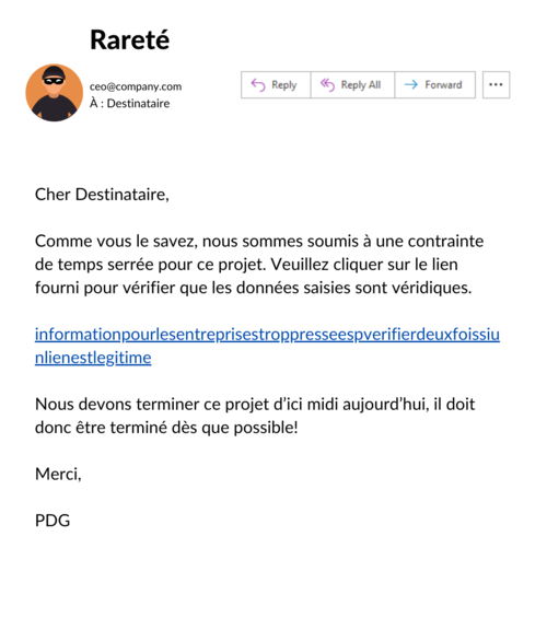 Image showing an example of a socially engineered email scam