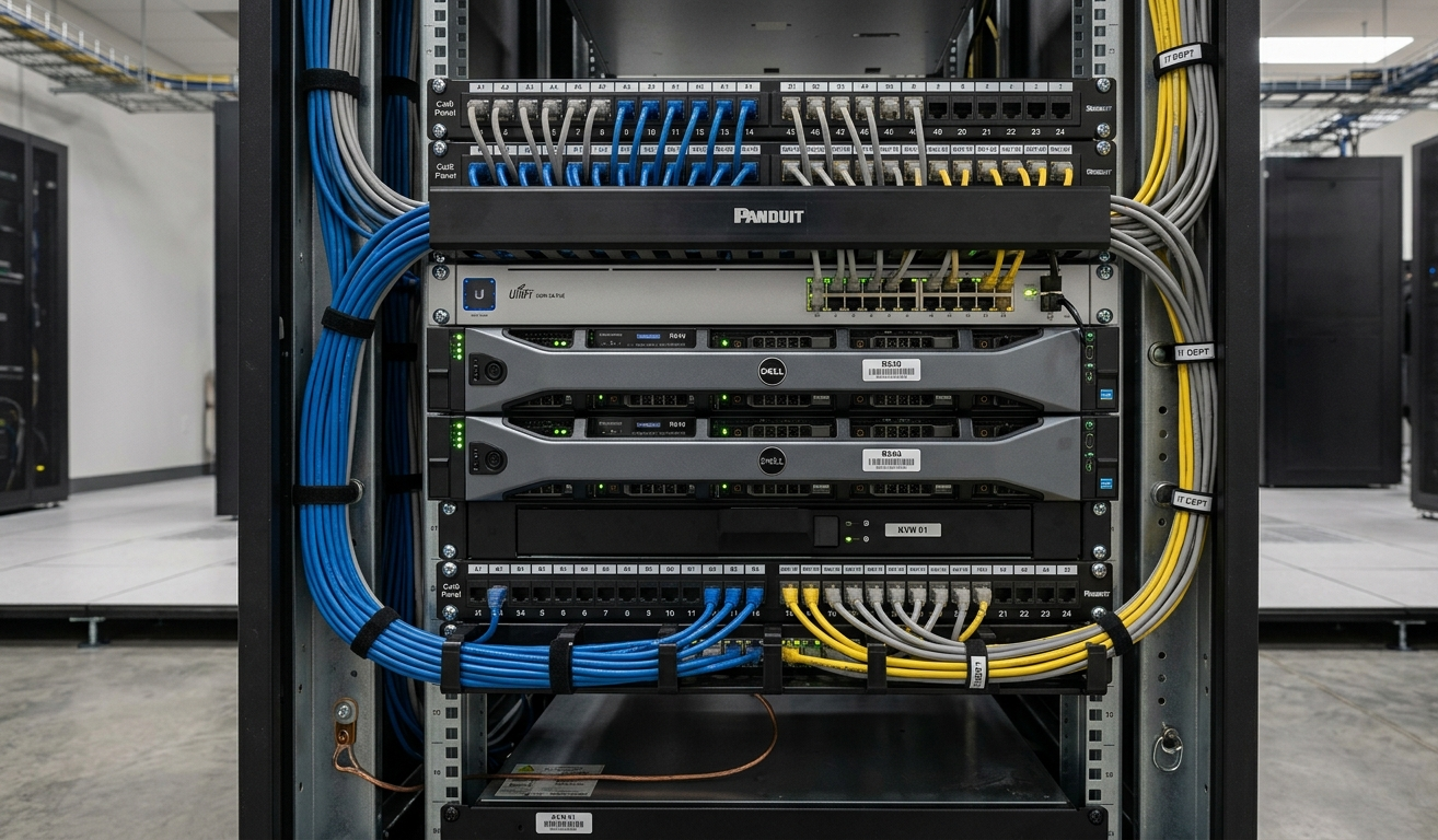 Network rack with multiple ethernet cable runs