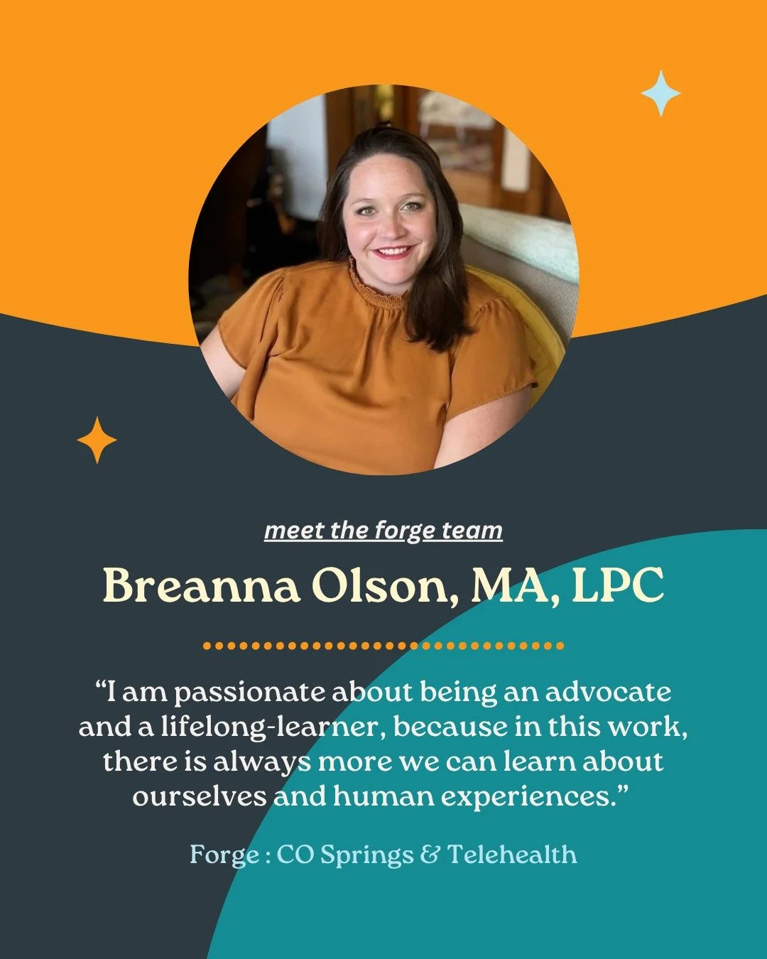 ✨ Meet the Forge Team: Breanna (Bre) Olson, MA, LPC

Bre is part of our leadership team and serves as a clinical supervisor at Forge! She&rsquo;s known for her grounded, compassionate approach and specializes in trauma work and EMDR therapy.

Bre pri