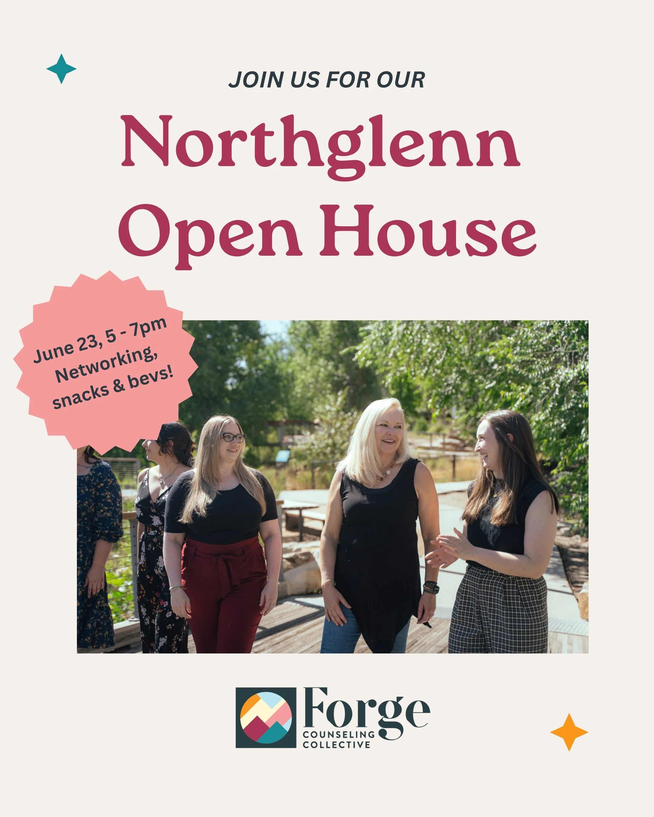 We're excited to invite our community partners, referral sources, fellow clinicians, counselors-in-training, and university partners to our Northglenn Open House! 🎉

One of our favorite parts of this work is connecting with others who care deeply ab