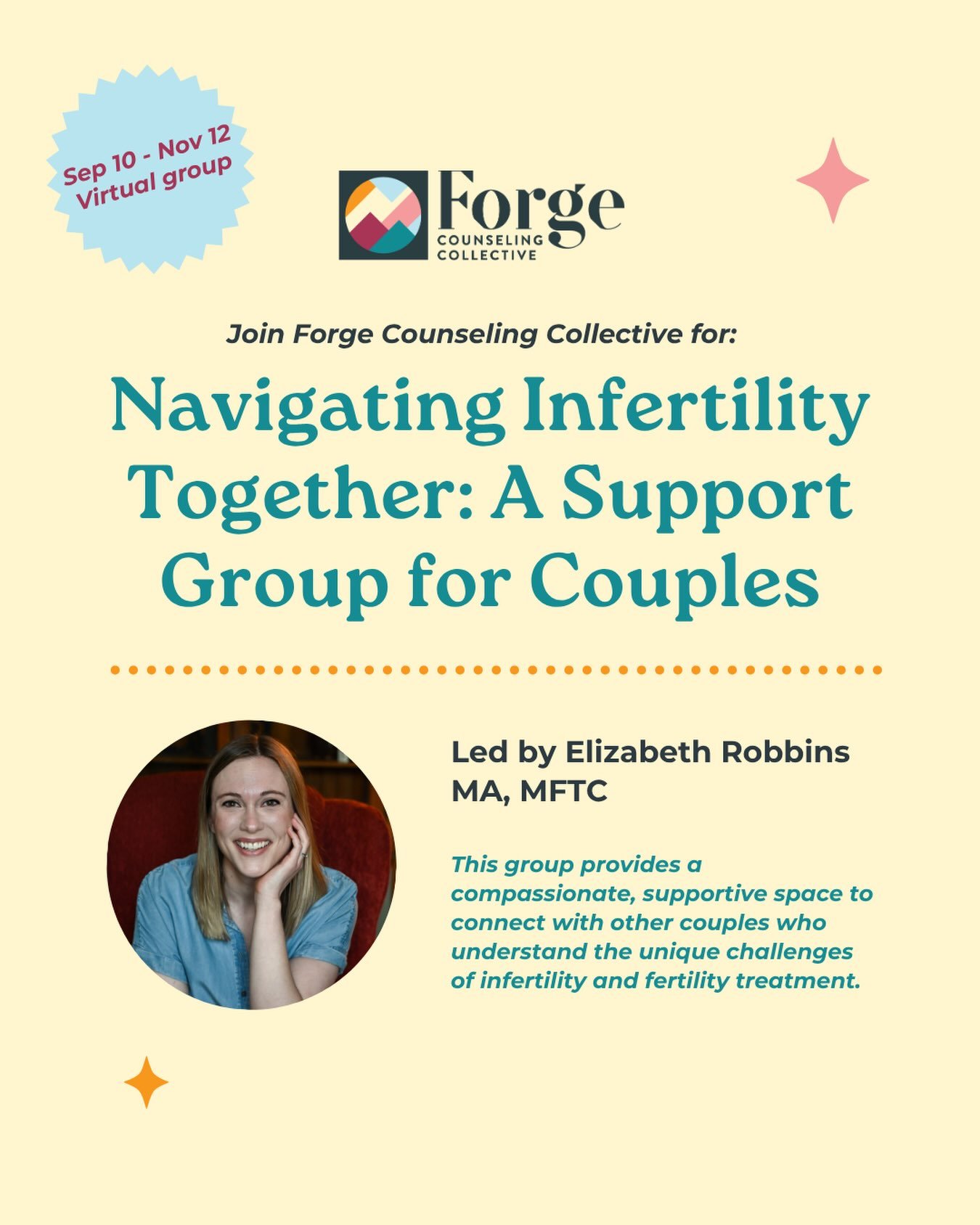 Infertility can feel incredibly isolating &mdash; you don&rsquo;t have to navigate it alone. 💛

Join Forge for Navigating Infertility Together, a virtual support group for couples experiencing infertility and fertility treatment.

🌿 Connect with ot