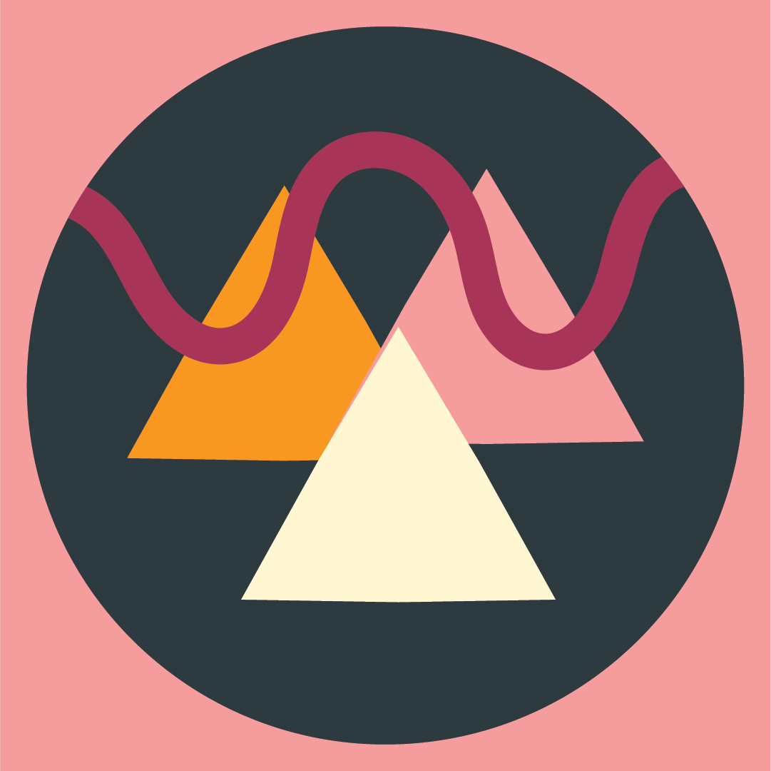 Abstract geometric design featuring triangles, a sine wave, and a circle with a pink background, representing distress tolerance.