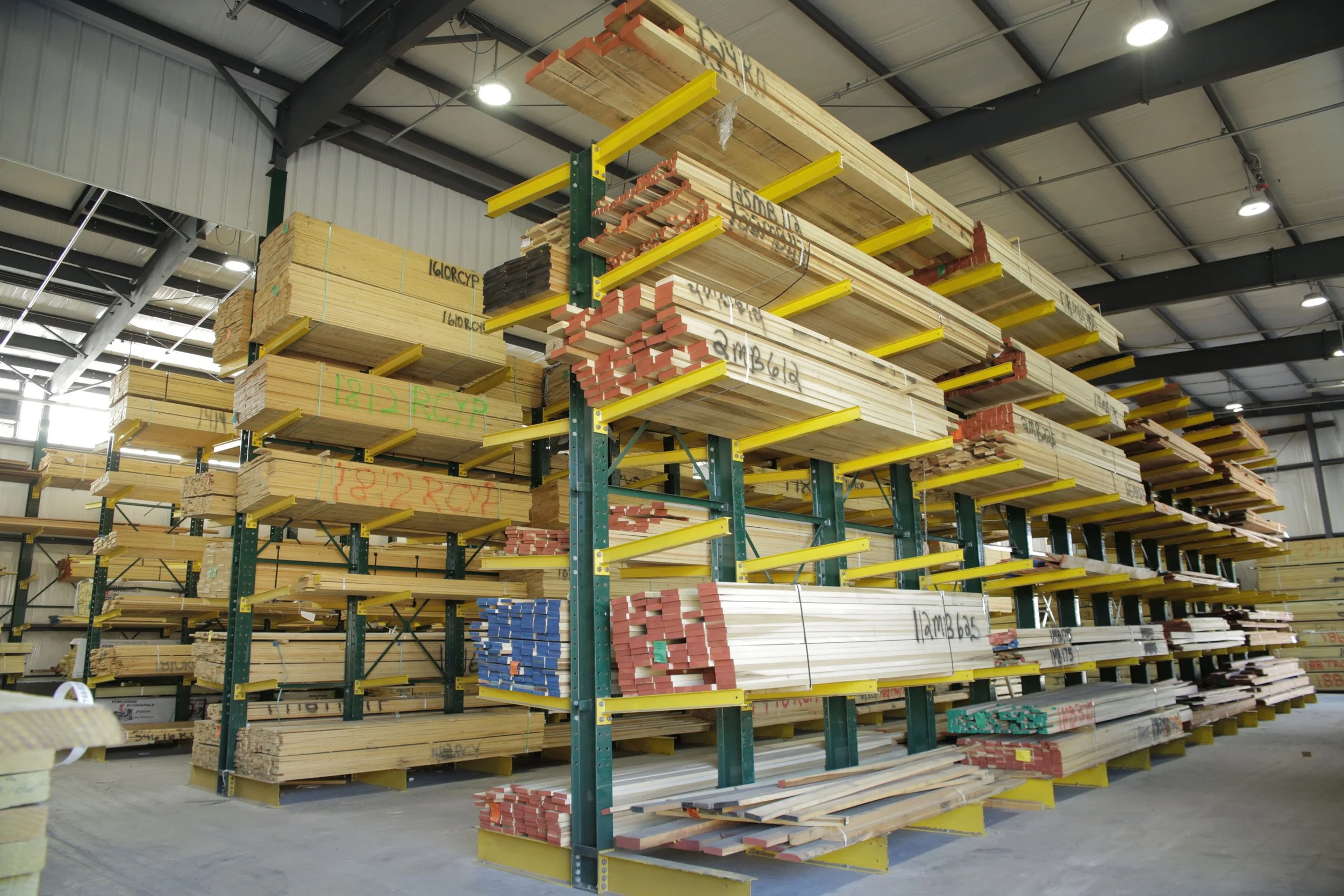 Lumber yard with lumber stacked