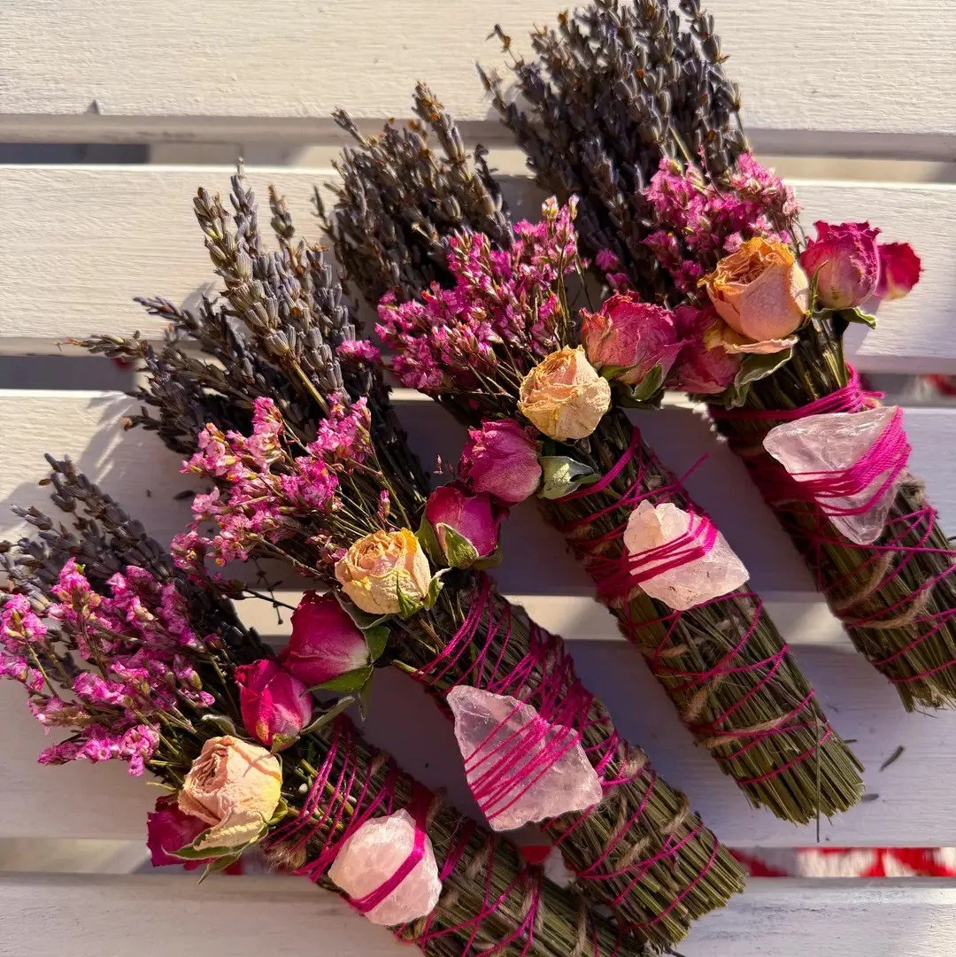 Rose Quartz Rosemary, Sage, and Lavendar Smudge Sticks