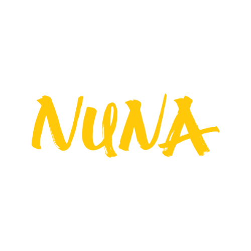 The word "NUNA" written in yellow, stylized text on a white background.