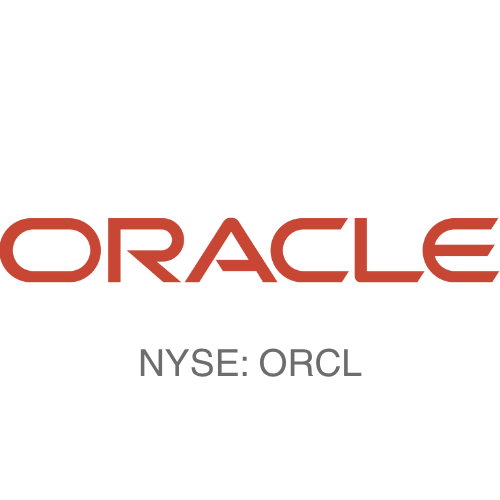 Oracle logo with the text 'NYSE: ORCL' beneath it, on a white background.