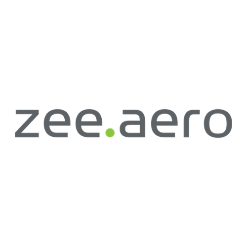 Zee.Aero logo with the company name in gray font and a small green dot between the words.