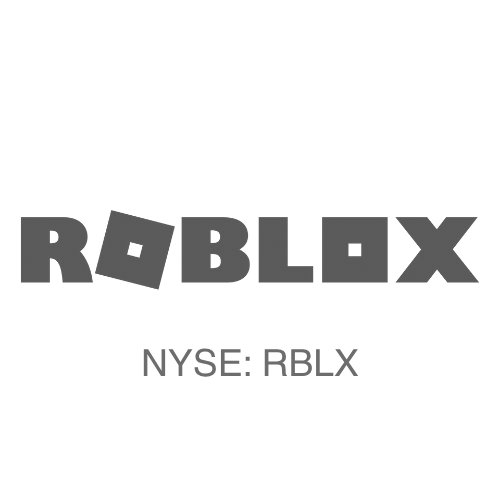 Roblox logo with text "NYSE: RBLX" beneath it.