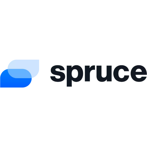 The logo of Spruce, featuring overlapping rounded shapes in shades of blue and the word "spruce" in bold black text.