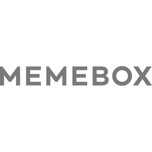 The image shows the word "MEMEBOX" in large gray letters on a white background.