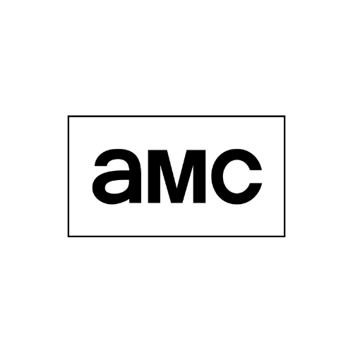 Black and white AMC logo with lowercase letters inside a rectangular border