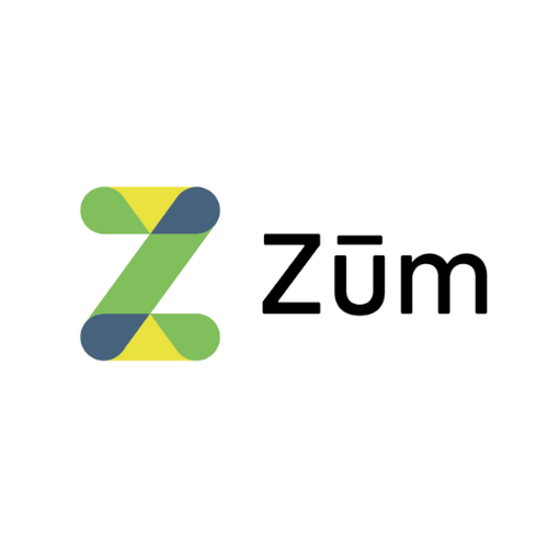 Logo with a stylized green, yellow nd grey Z next to the word 'Züm' in black text.