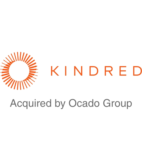 Kindred logo with a circular orange sunburst design and the text "KINDRED" and "Acquired by Ocado Group" underneath.